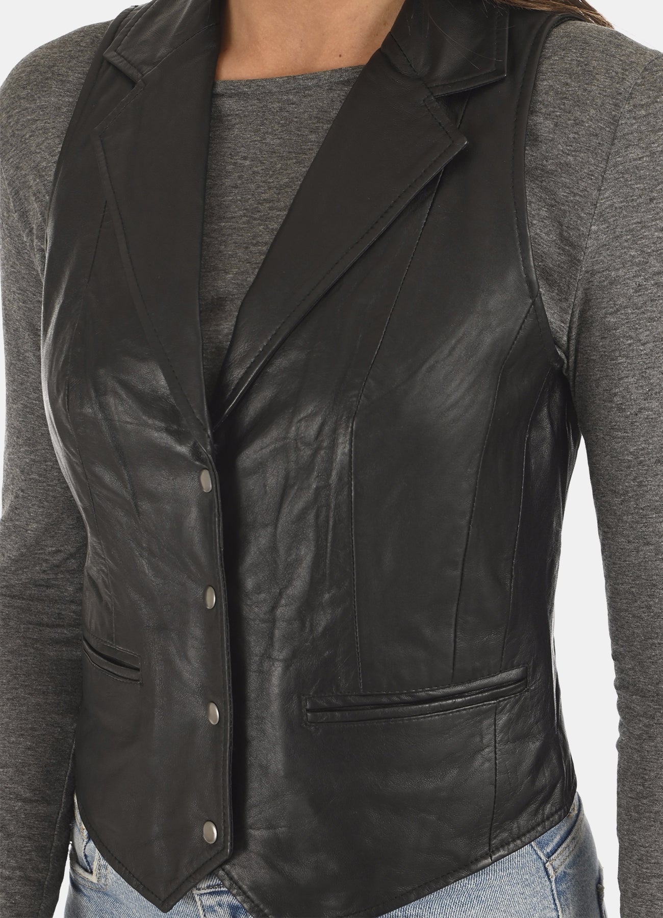 Women's Charcoal Black Leather Vest