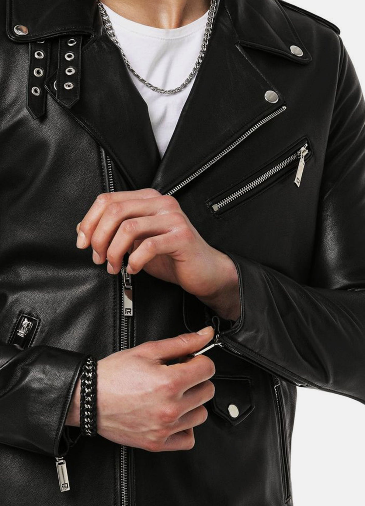 Men's Deep Black Biker Leather Jacket