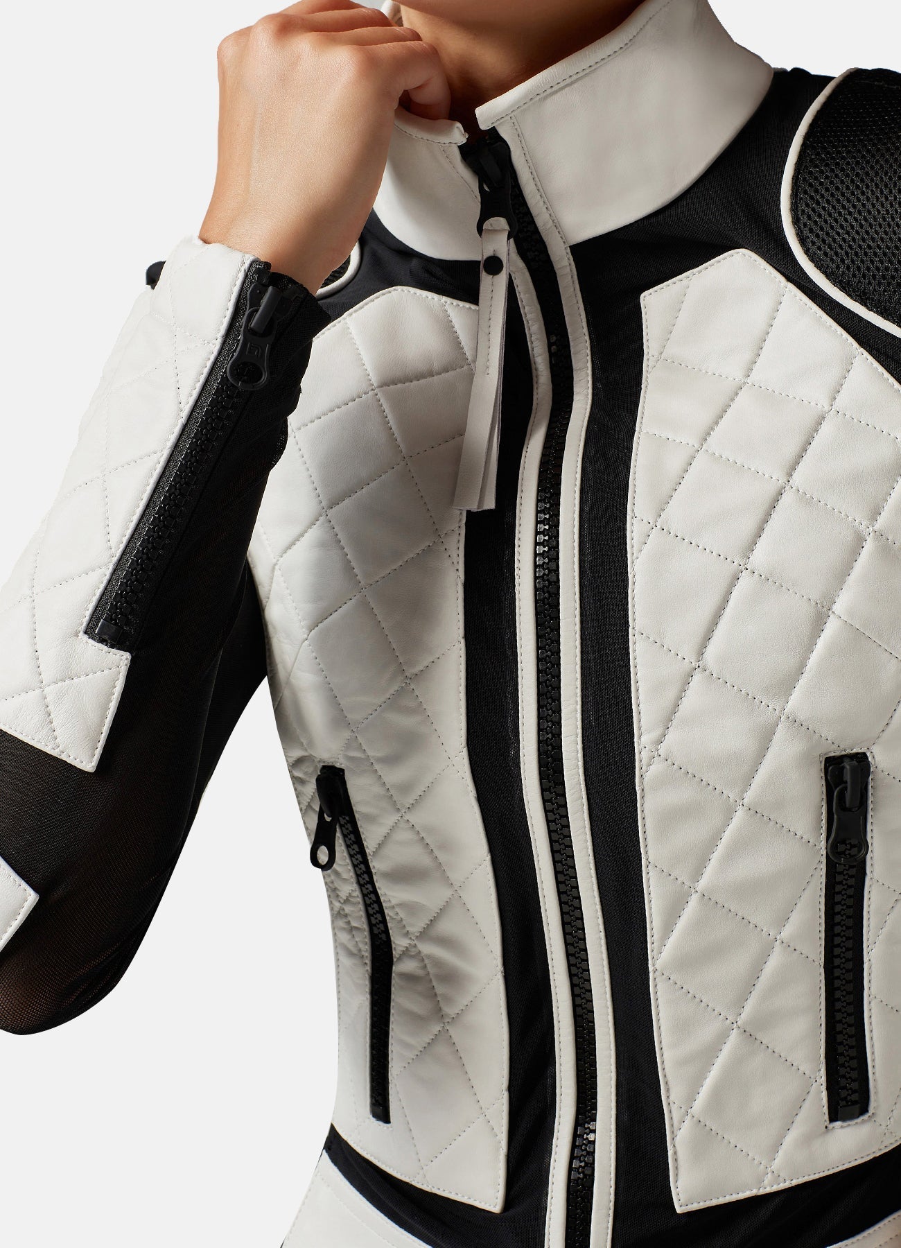 Women's White and Black Biker Leather Jacket