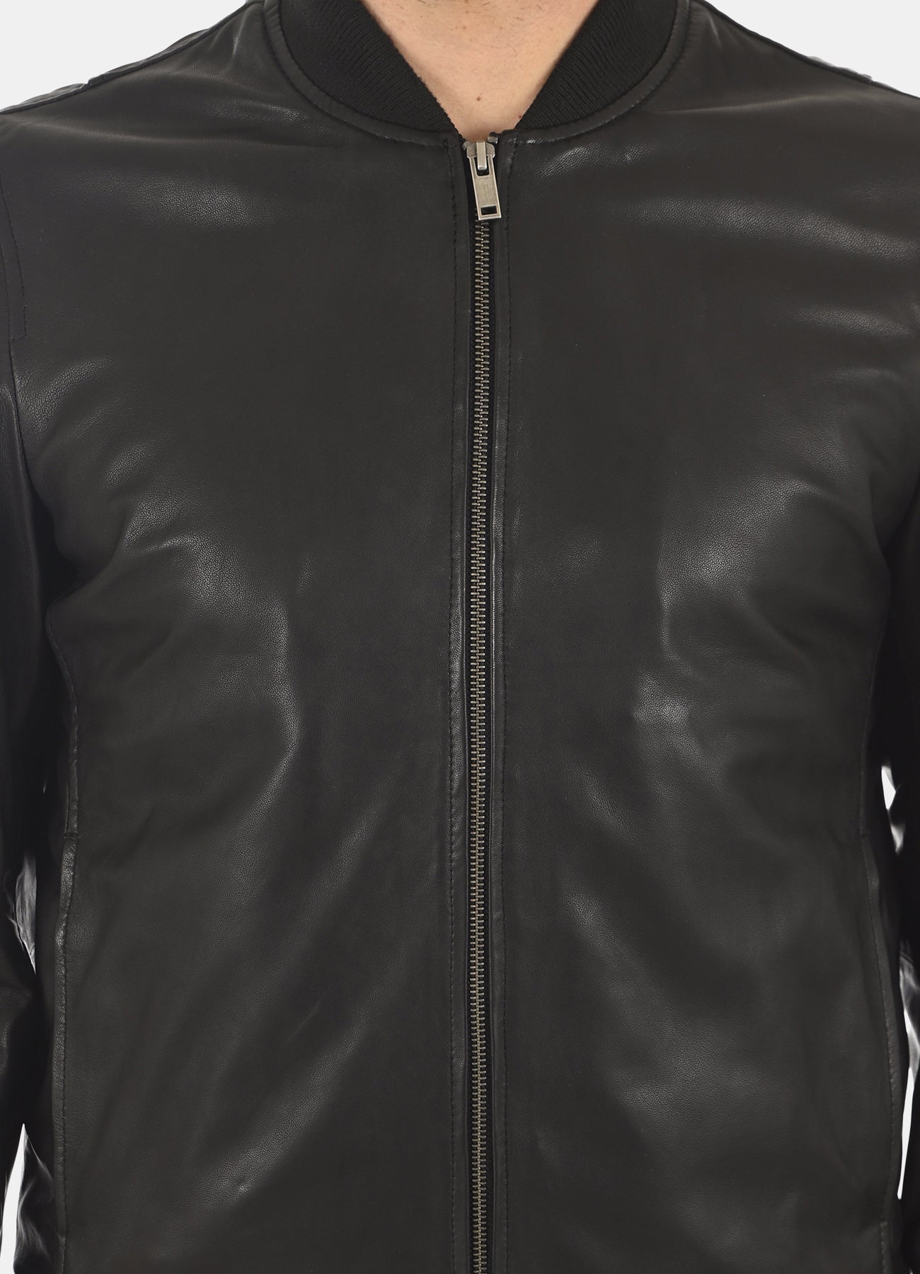 Men's Deep Black Bomber Leather Jacket