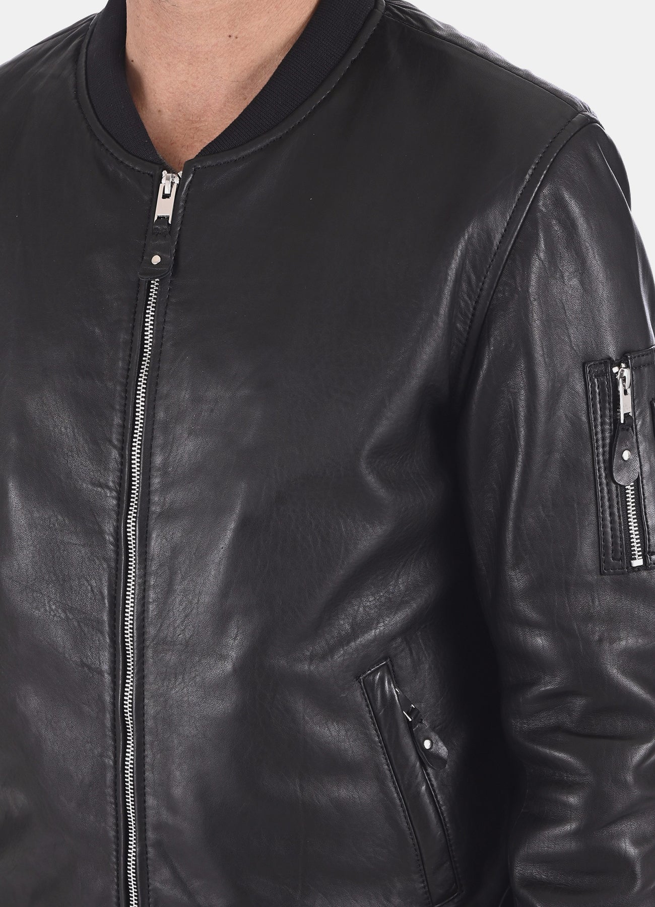 Men's Ink Black Bomber Leather Jacket