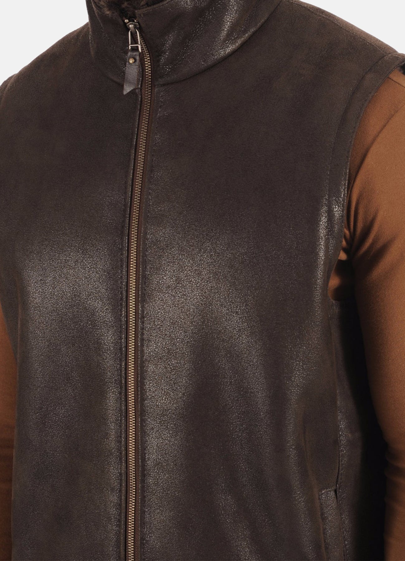 Men's Brown Real Shearling Leather Vest